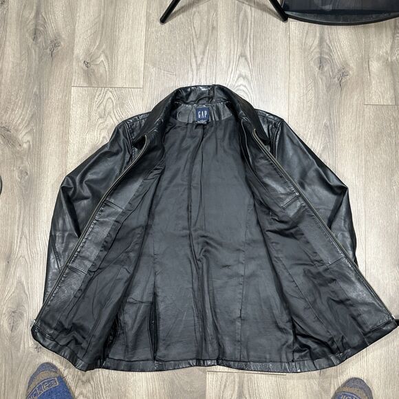 GAP Black Leather Jacket Womens Small Motorcycle Full Zip Y2K Vintage 2001 - Picture 4 of 9